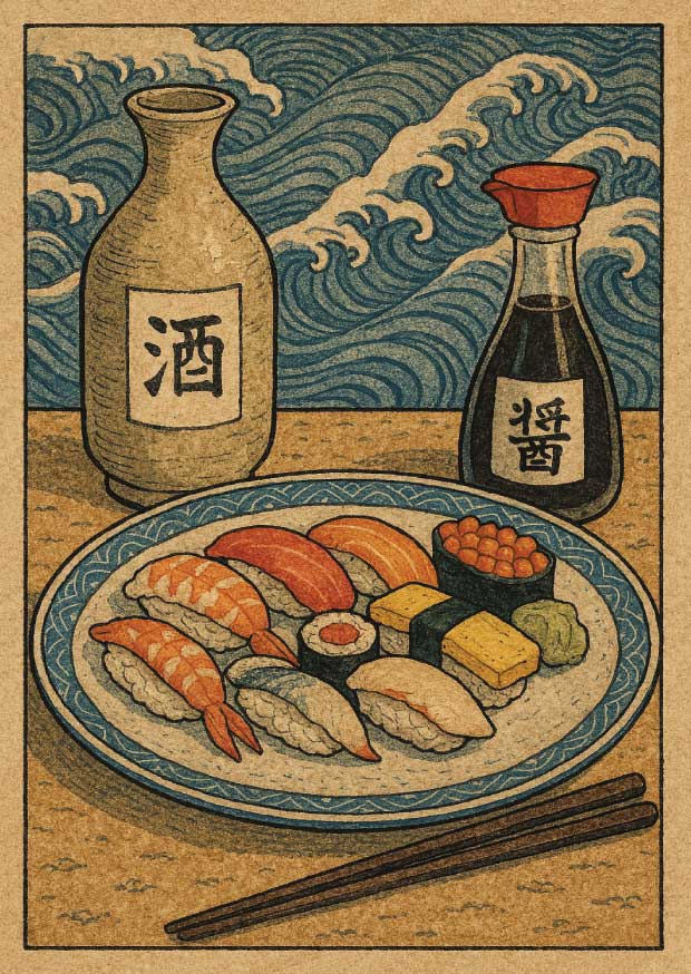 Sushi-Woodcut